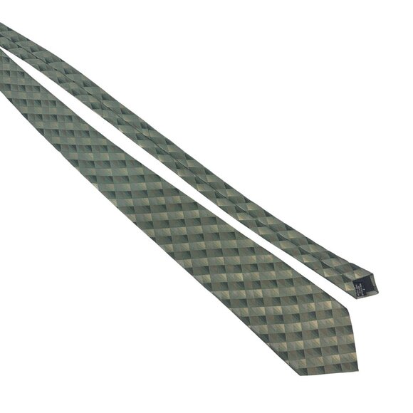 Van Heusen Stain Resistant Mens Tie Geometric Green Gold Diamond Silk Blend - Picture 1 of 6
